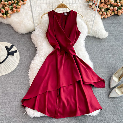 Red V Neck Short Dress Fashion Dress  10939