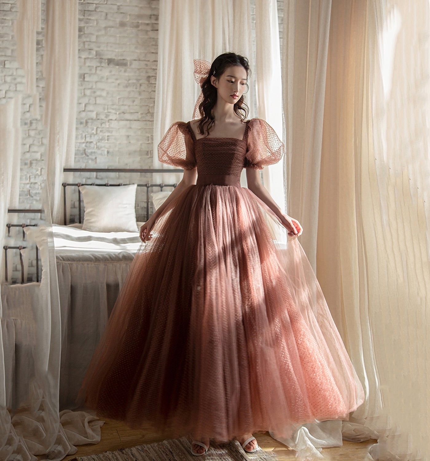 Cute tulle A line prom dress cute evening dress  8638