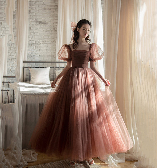 Cute tulle A line prom dress cute evening dress  8638