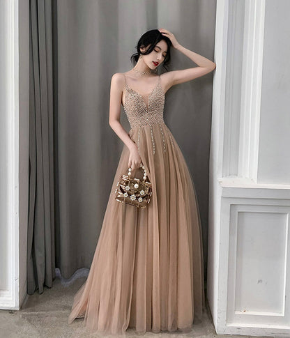 A line v neck tulle long prom dress evening dress  8421