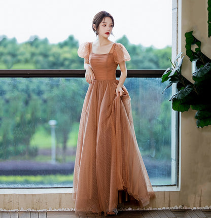 Cute tulle long prom dress A line evening gown  10128