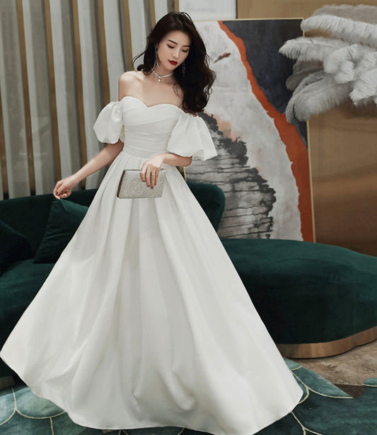 Simple A line long white prom dress white evening dress  10338