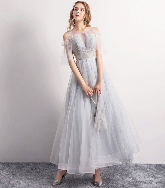 Gray tulle short prom dress party dress  8347