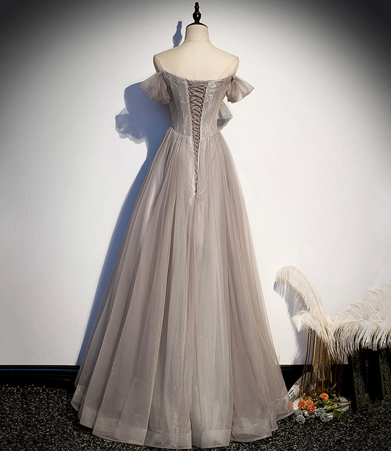 Elegant tulle lace long prom dress A line evening gown  10140