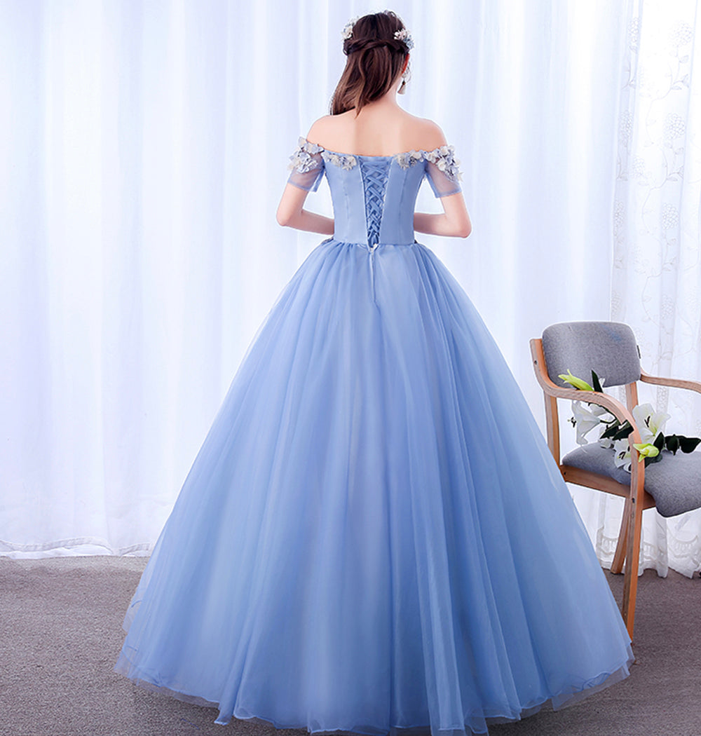 A line tulle applique long prom dress evening dress  8625