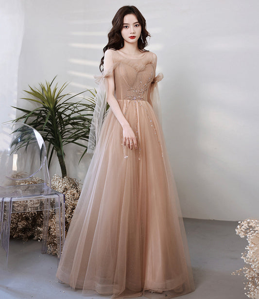 Cute tulle sequins long A line prom dress evening dress  8705