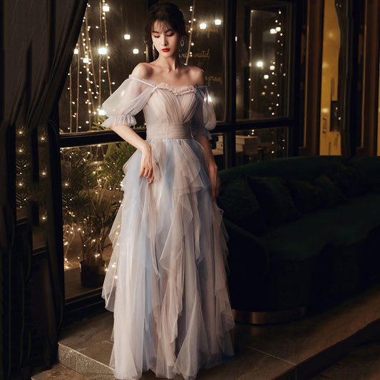 Cute tulle long prom dress A line evening dress  8997