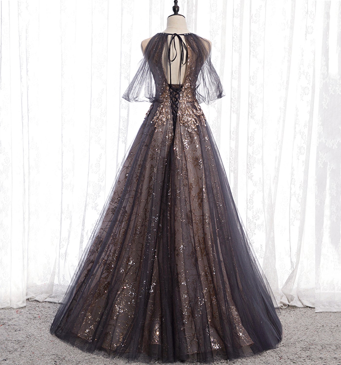 Stylish tulle sequins long prom dress evening gown  10007