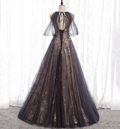Stylish tulle sequins long prom dress evening gown  10007