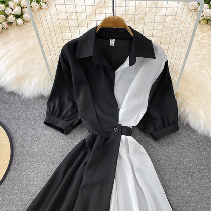 Chic Contrast Color Short-Sleeved Dress  10769