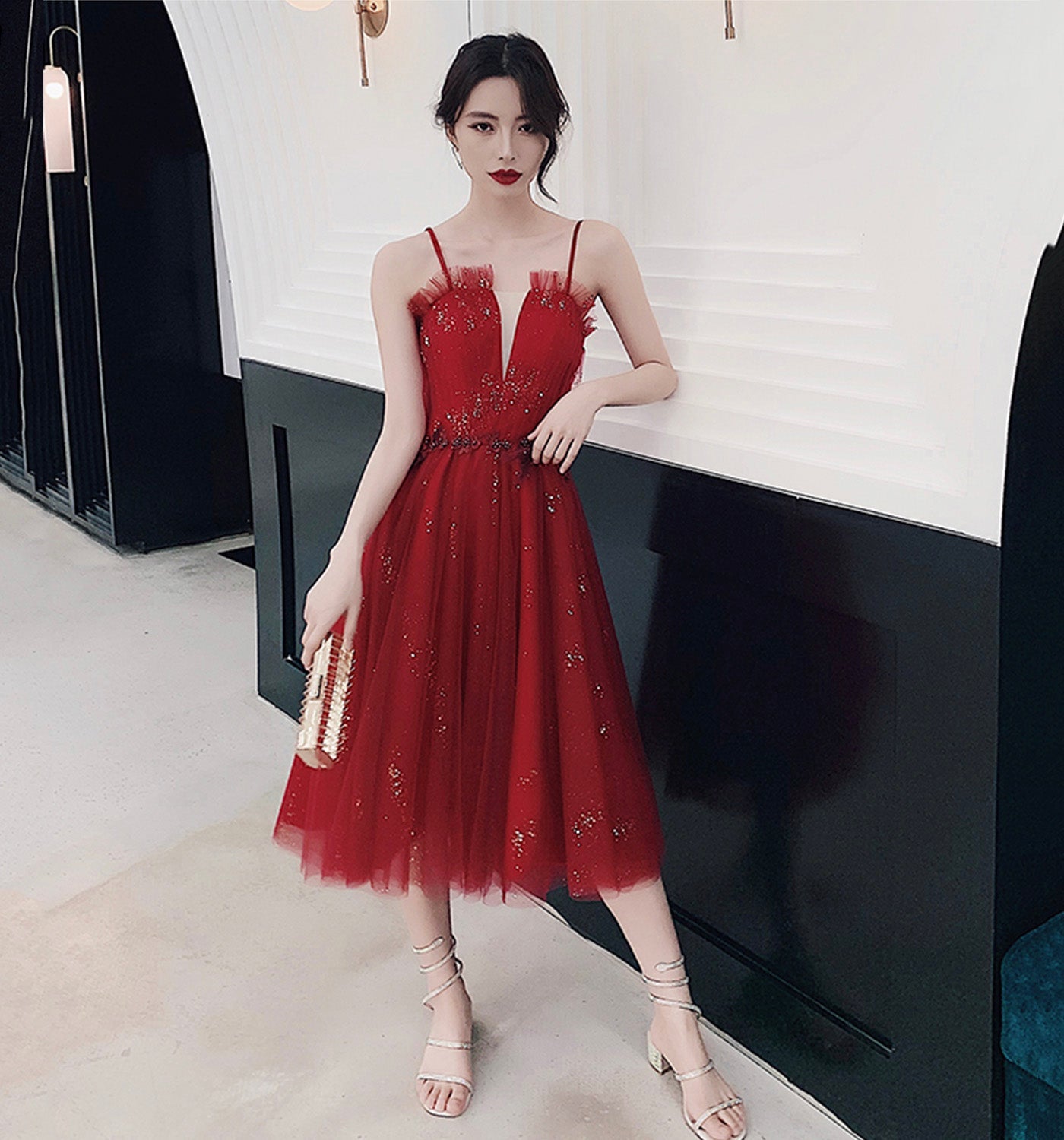 Cute tulle short A line prom dress party dress  8948