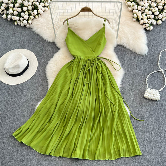 Edge fake style beach skirt sexy backless large Pleated Dress  11107