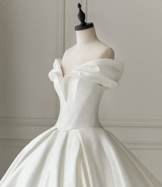 White satin long ball gown dress wedding dress  8805