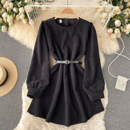 Simple Corduroy Long Sleeve Dress Fashion Dress  10887