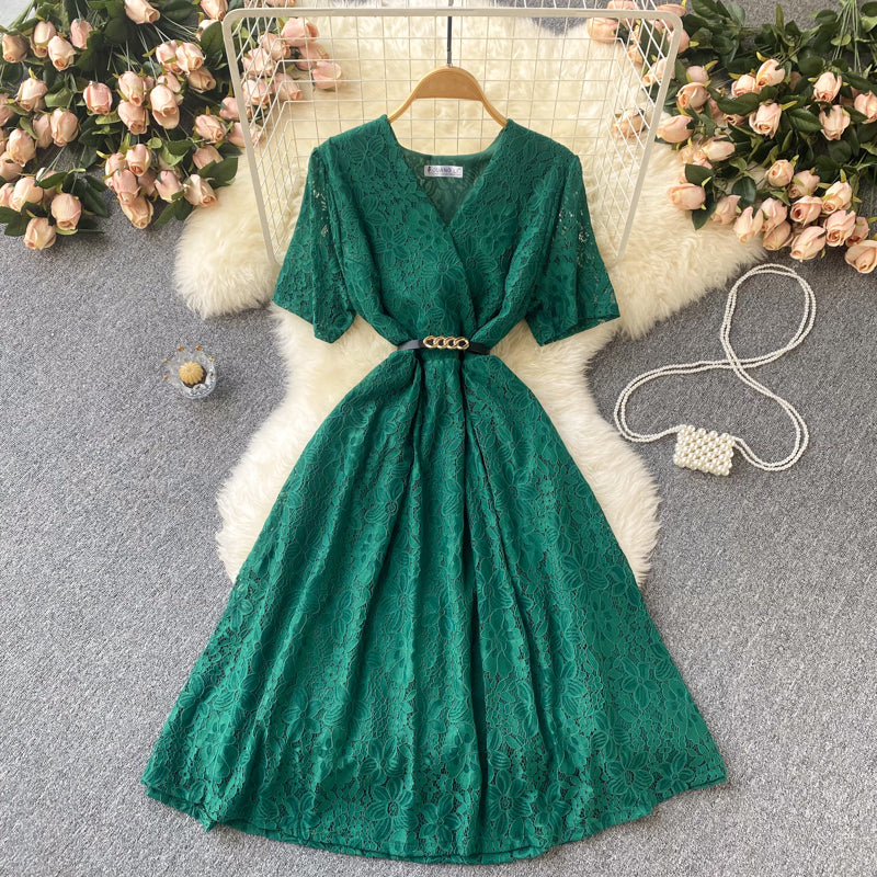 Cute V Neck Lace Short Dress A Line Fashion Dress  10668