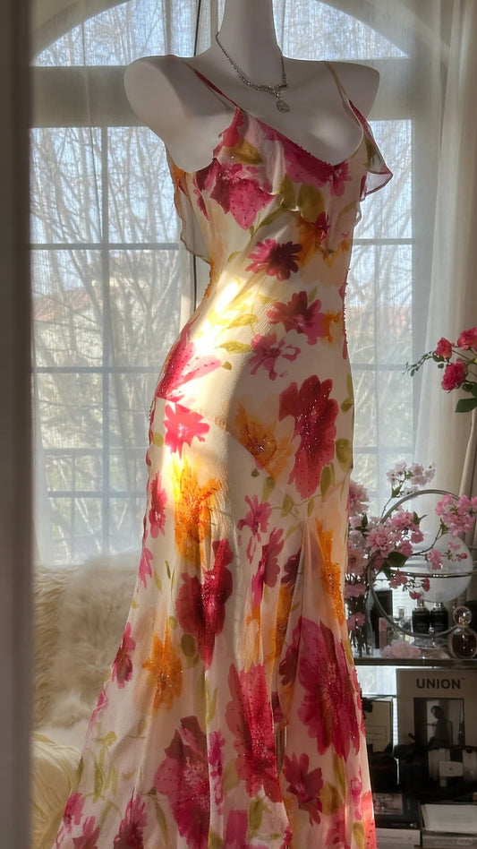 Colorful Romantic Floral Elegant Fashion Exquisite Beaded Long Chiffon Ball Dress Evening Dress Party Dress Valentine's Day Date Dress Wedding Guest Dress gh4007