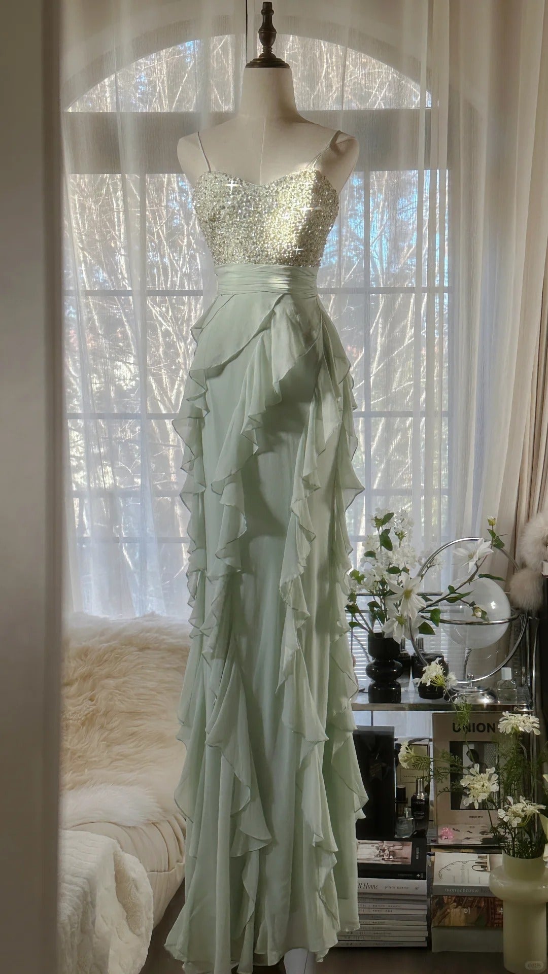 Green Shiny Gorgeous Retro Fashion Exquisite Beaded Long Sequined Chiffon mermaid slim Ball Gown Birthday Party Dress Evening Dress Prom Dress gh3975