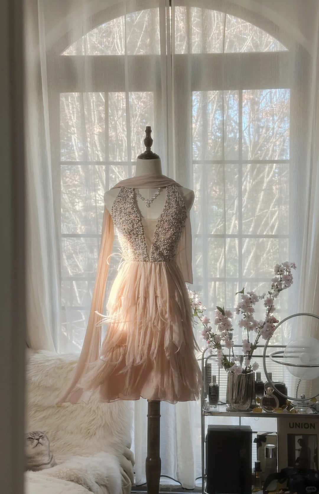 Pale Pink Tender Romantic Sweet Cute Gorgeous Exquisite Elegant Beaded Short Chiffon Homecoming Dress Evening Dress Prom Dress Prom Dress Birthday Vacation Party Dress gh4045
