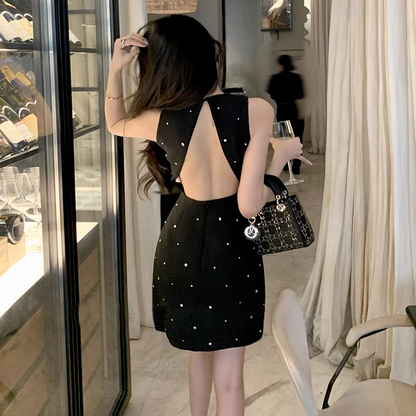 Elegant Black Beading Backless Design A-line Sleeveless Homecoming Dress TP3773