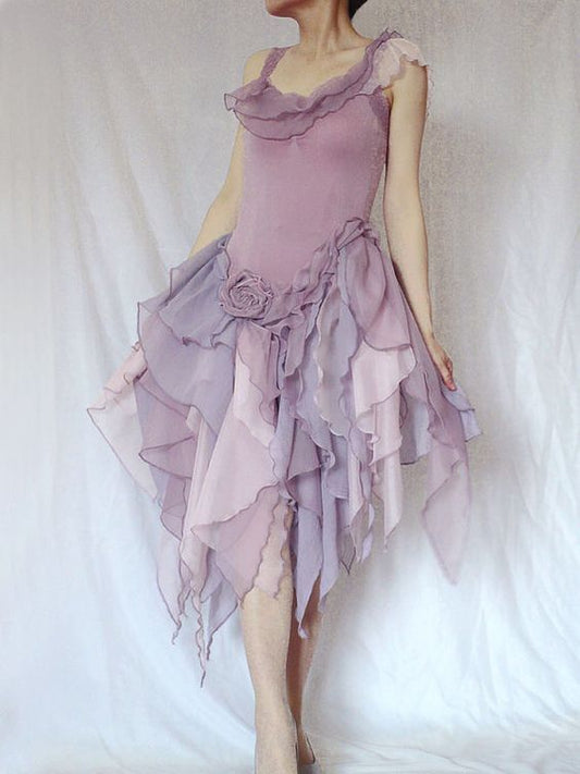 Purple Fairy Floral Elegant Cute Short/Mid-Length Chiffon Prom Dress Homecoming Dress Party Dress Birthday Dress gh4168