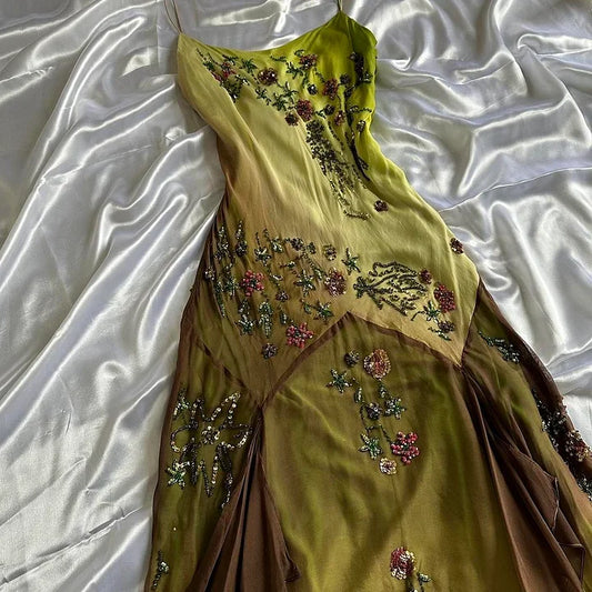 Green fashion gradient exquisite beaded long chiffon prom dress, evening dress, party dress gh3512
