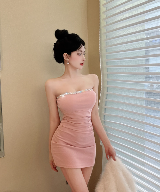 Fashion Pink Sequin Bodycon Design A-line Strapless Homecoming Dress TP3706
