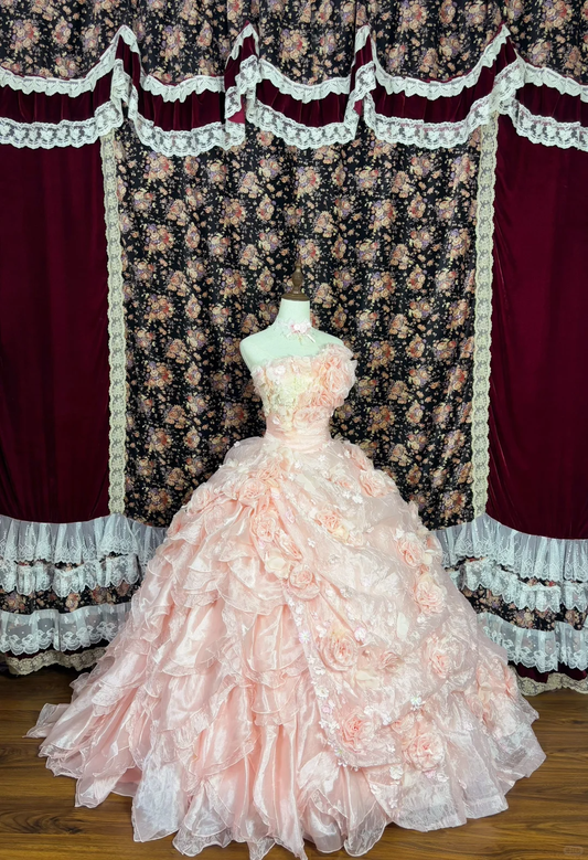 Hermoso vestido de quinceañera con flores rosas en 3D, sin tirantes, corte A, largo hasta el suelo, para fiesta de graduación, noche, baile, TP4391
