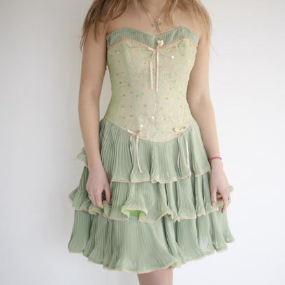 Green pink sweet spaghetti strap layered short lace tulle homecoming dress prom dress evening dress birthday party dress gh3463