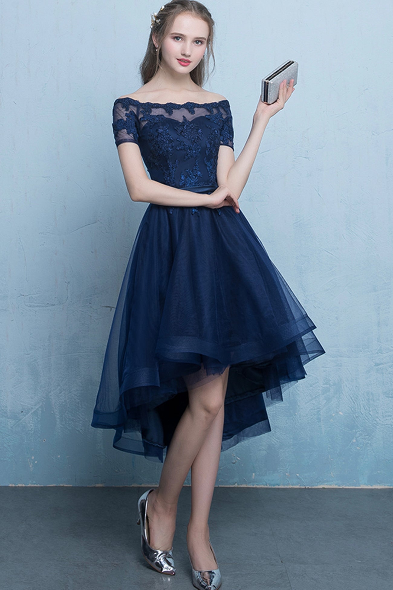 Cute Lace High Low Prom Dress, A-Line Homecoming Party Dress