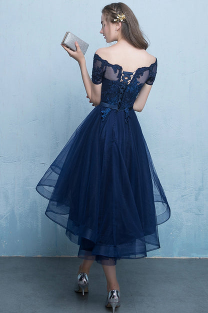 Cute Lace High Low Prom Dress, A-Line Homecoming Party Dress