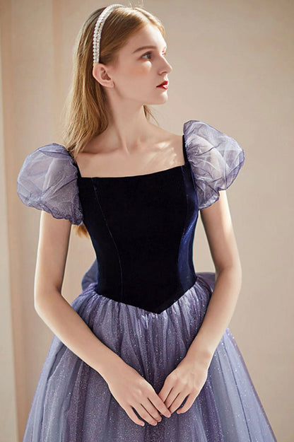 Purple Tulle Long A-Line Prom Dress, Cute Purple Evening Party Dress