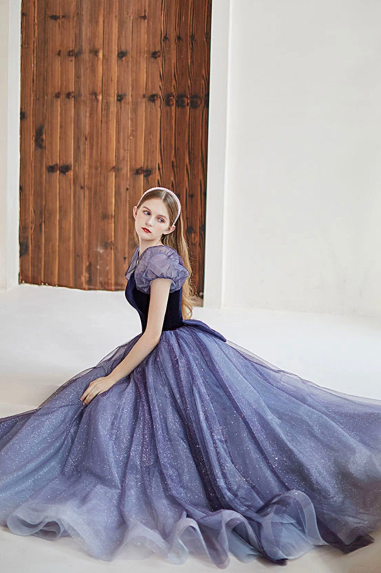 Purple Tulle Long A-Line Prom Dress, Cute Purple Evening Party Dress