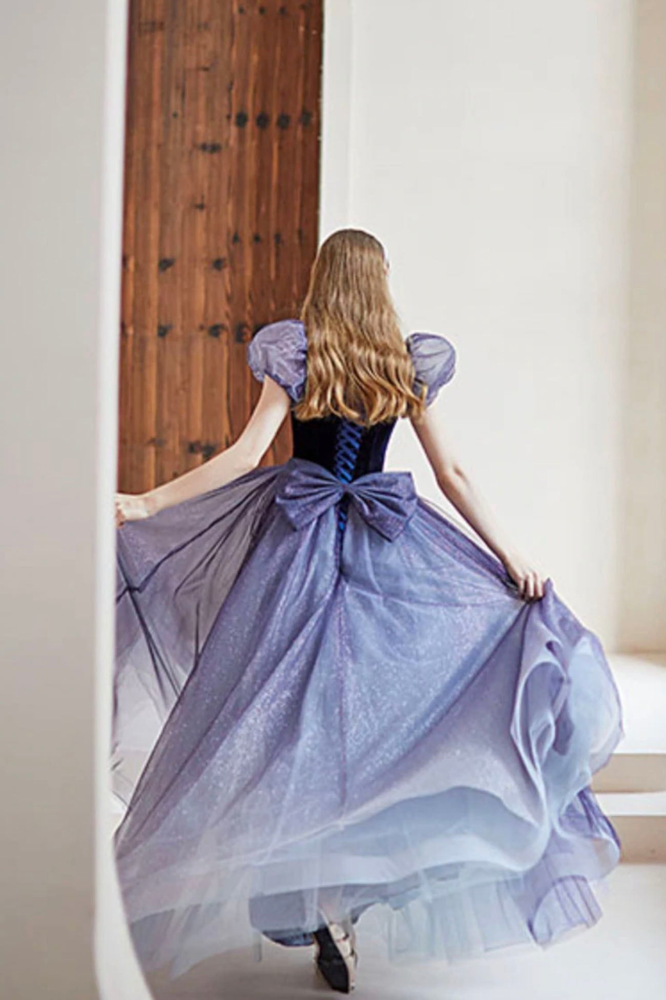 Purple Tulle Long A-Line Prom Dress, Cute Purple Evening Party Dress