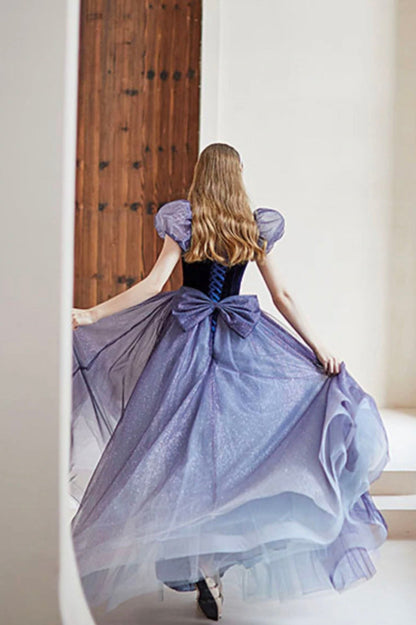 Purple Tulle Long A-Line Prom Dress, Cute Purple Evening Party Dress