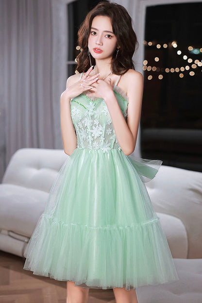 Mint Green Sweetheart Tulle Lace Straps Homecoming Dress, Green Prom Dress