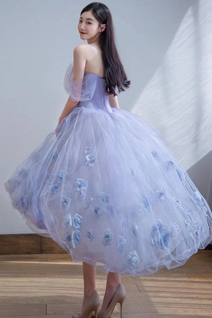 Cute Tulle Short A-Line Prom Dress, Purple Off the Shoulder Evening Dress