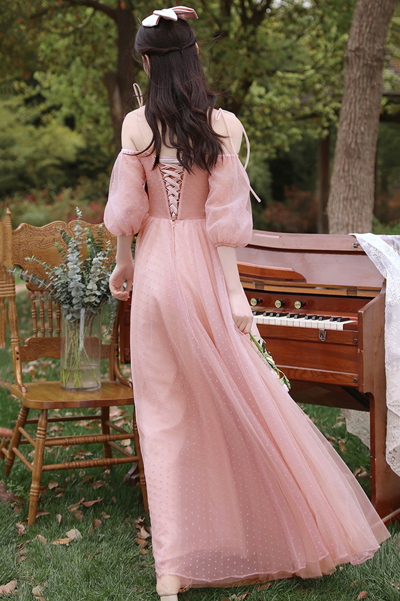 Pink Tulle Long A-Line Prom Dress, Cute Pink Evening Party Dress