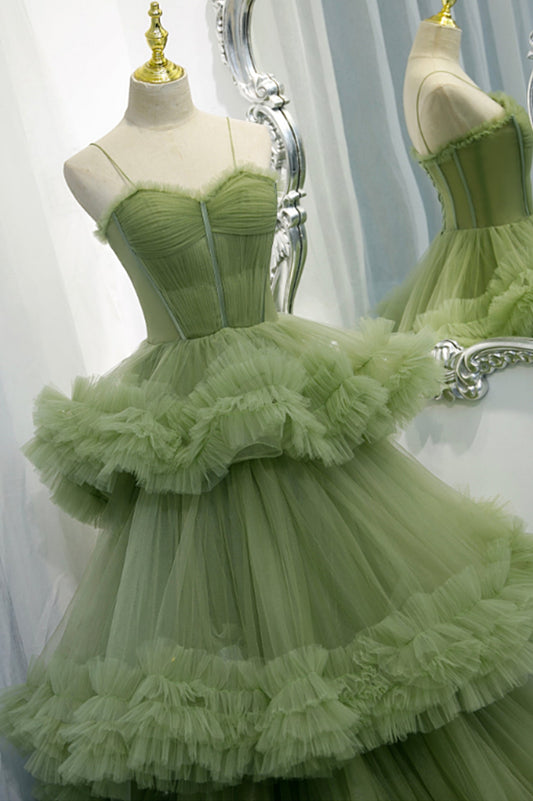 Princess Green Tulle Long Ball Gown Dress A line Formal Dress GP312