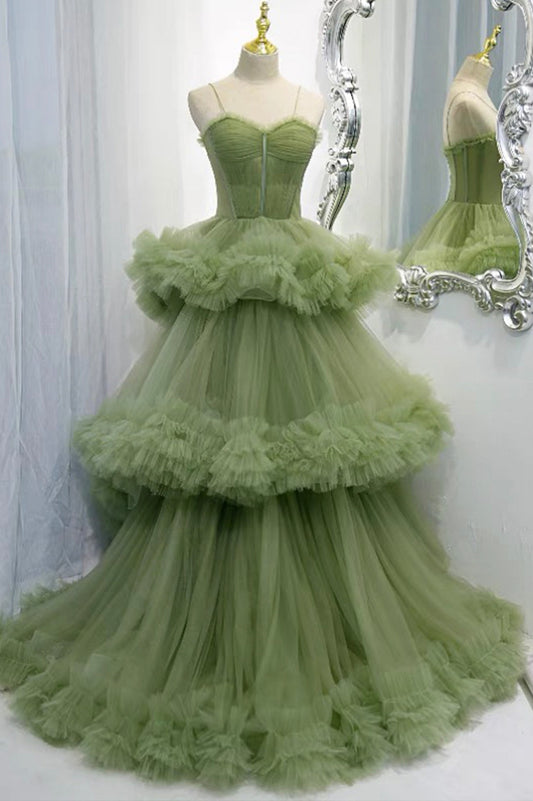 Princess Green Tulle Long Ball Gown Dress A line Formal Dress GP312