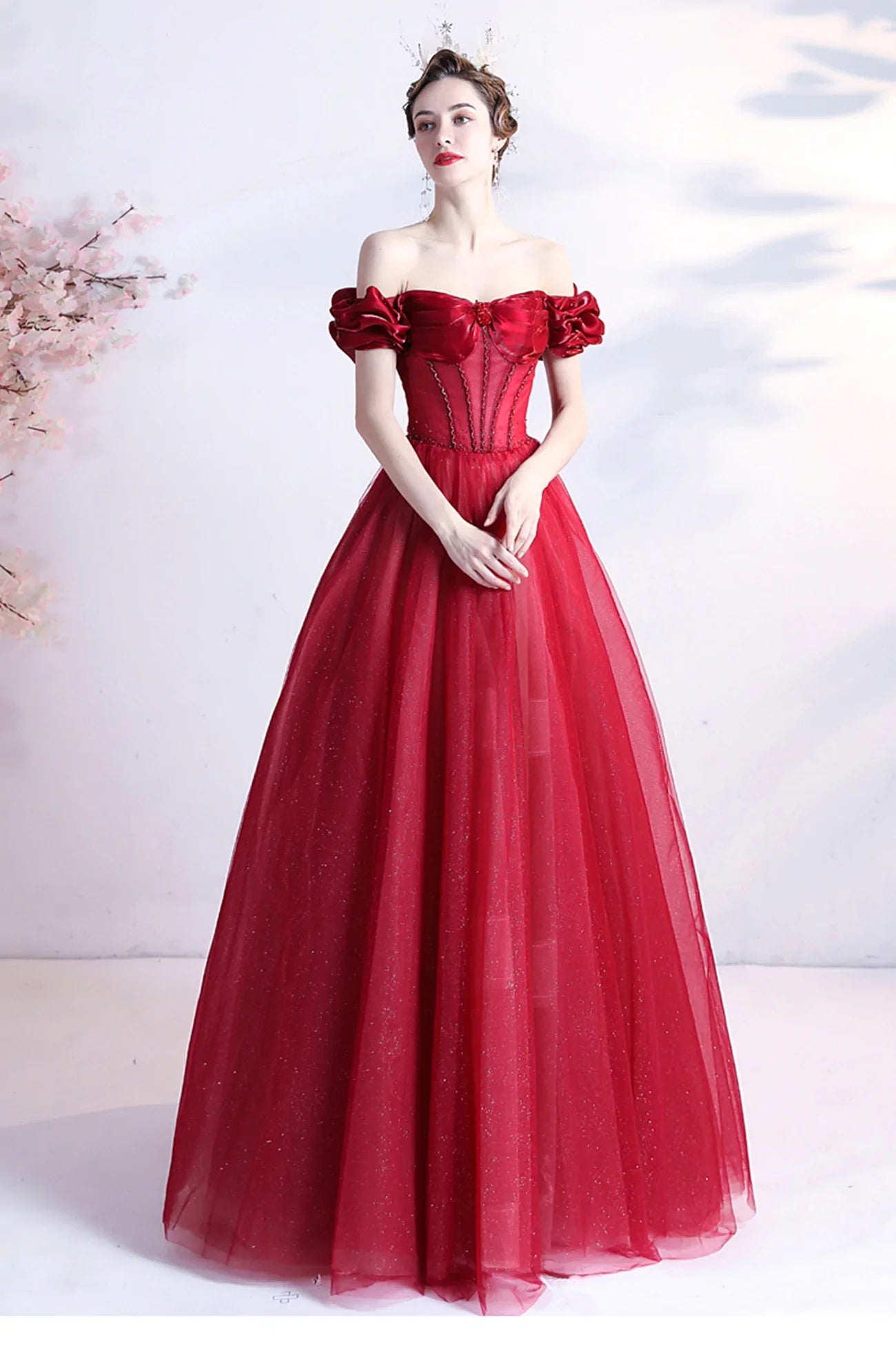 Pink Sweetheart with Beaded Tulle Prom Dresses, Pink Long Formal Dresses