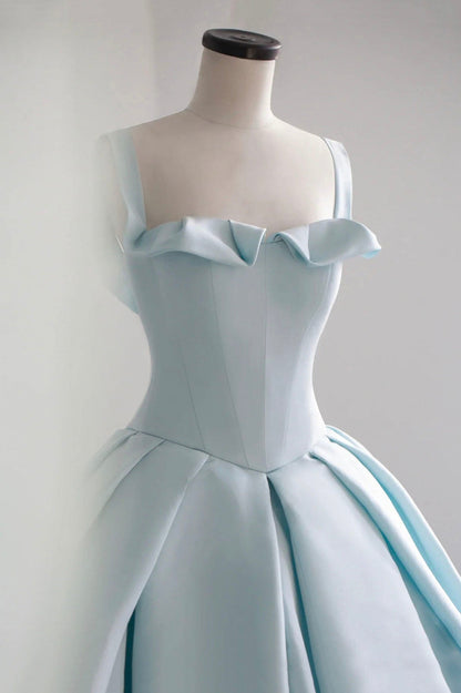 Blue Satin Long A-Line Formal Dress, Beautiful Blue Prom Evening Dress