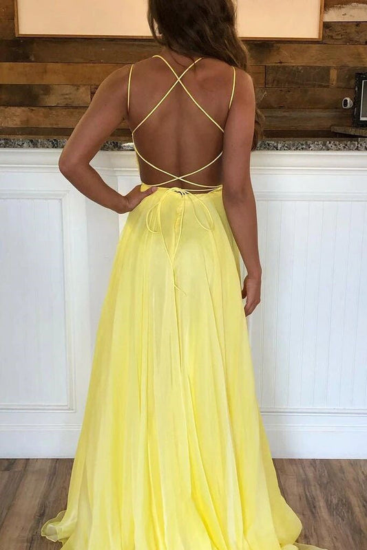 Yellow Long Prom Dress With Beaded, Backless Long Evening Gown MP743