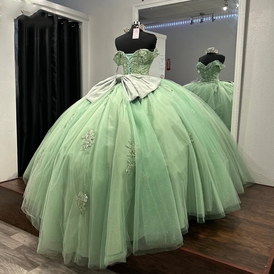 Vestidos de quinceañera mexicanos de lujo verde salvia con apliques de encaje para fiesta de graduación