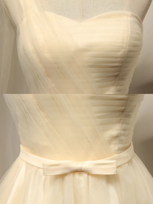 Vestido de fiesta corto de tul con escote en forma de corazón y corte en A color champán, vestido de dama de honor color champán ED0971