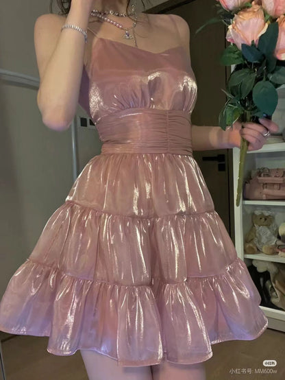 Sweet Pink A-line Spaghetti Strap Short Birthday Party Dress Homecoming Dress TP2075