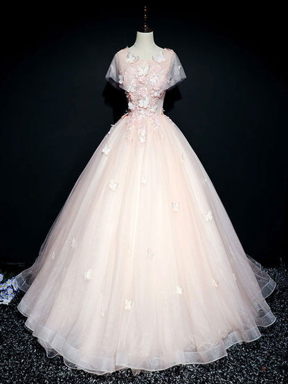 Vestido de fiesta largo de encaje de tul rosa, vestido de noche de encaje de tul rosa
