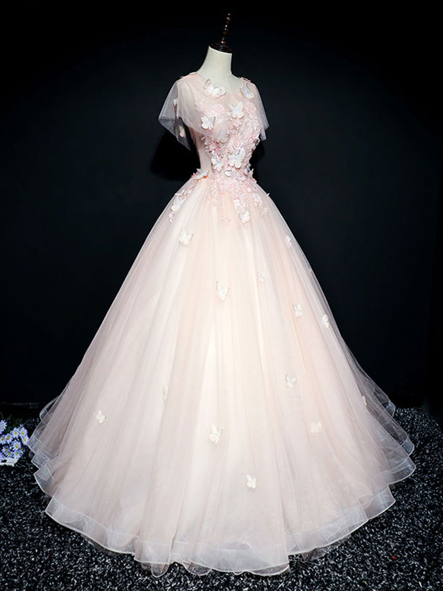 Vestido de fiesta largo de encaje de tul rosa, vestido de noche de encaje de tul rosa