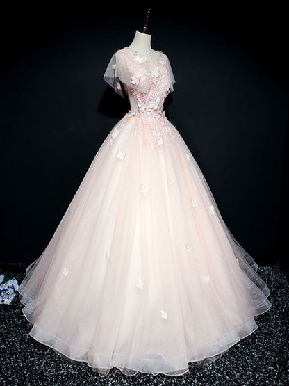 Vestido de fiesta largo de encaje de tul rosa, vestido de noche de encaje de tul rosa