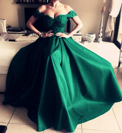 Vestidos de noche largos de sirena de satén con escote en forma de corazón y encaje, vestidos de fiesta con hombros descubiertos