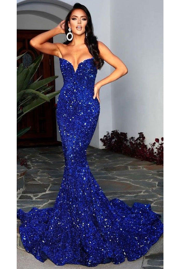 Gorgeous Sparkly Mermaid Strapless Long Prom Dress Evening Dress,WP191